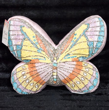 Butterfly Shaped Pastel Hand Beaded Pillow Pink Plush 15" Spring Feminine Decor