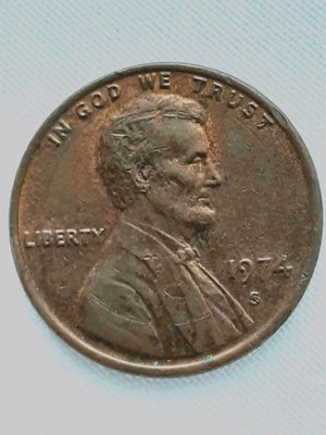 1974 S Lincoln Penny VF Strike Through Extreme Die Clashed Coin