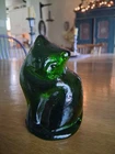 Blenko Art Glass Clover Green Kitty Cat Figurine