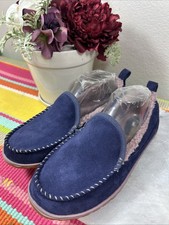 LL Bean Mountain Slipper Scuffs Fleece Lined Blue Suede Mocs Women  s Size US 8 M