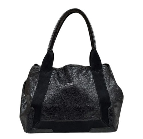 BALENCIAGA NAVY CABAS XS LEATHER TOTE CROSSBODY BAG BLACK