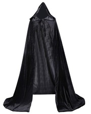 Velvet Renaissance Medieval Cloak Cape Lined with Satin Large, Black