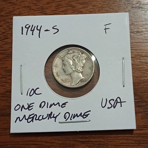 USA 10c ~ One Dime ~ Mercury Dime 1944-S ~* F ~ Silver Coin