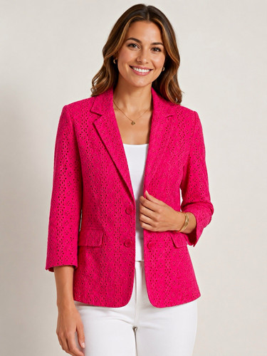 Oscar by Oscar de la Renta Pink Eyelet Blazer Jacket Size 10