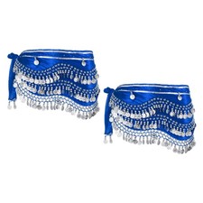 2 Pcs Belly Dance Hip Scarf 59x11" with 248 Silver Coin, Dark Blue