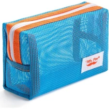 Mesh Pencil Case Blue Cosmetic Bag with Zipper Pouch Organizer for School Office