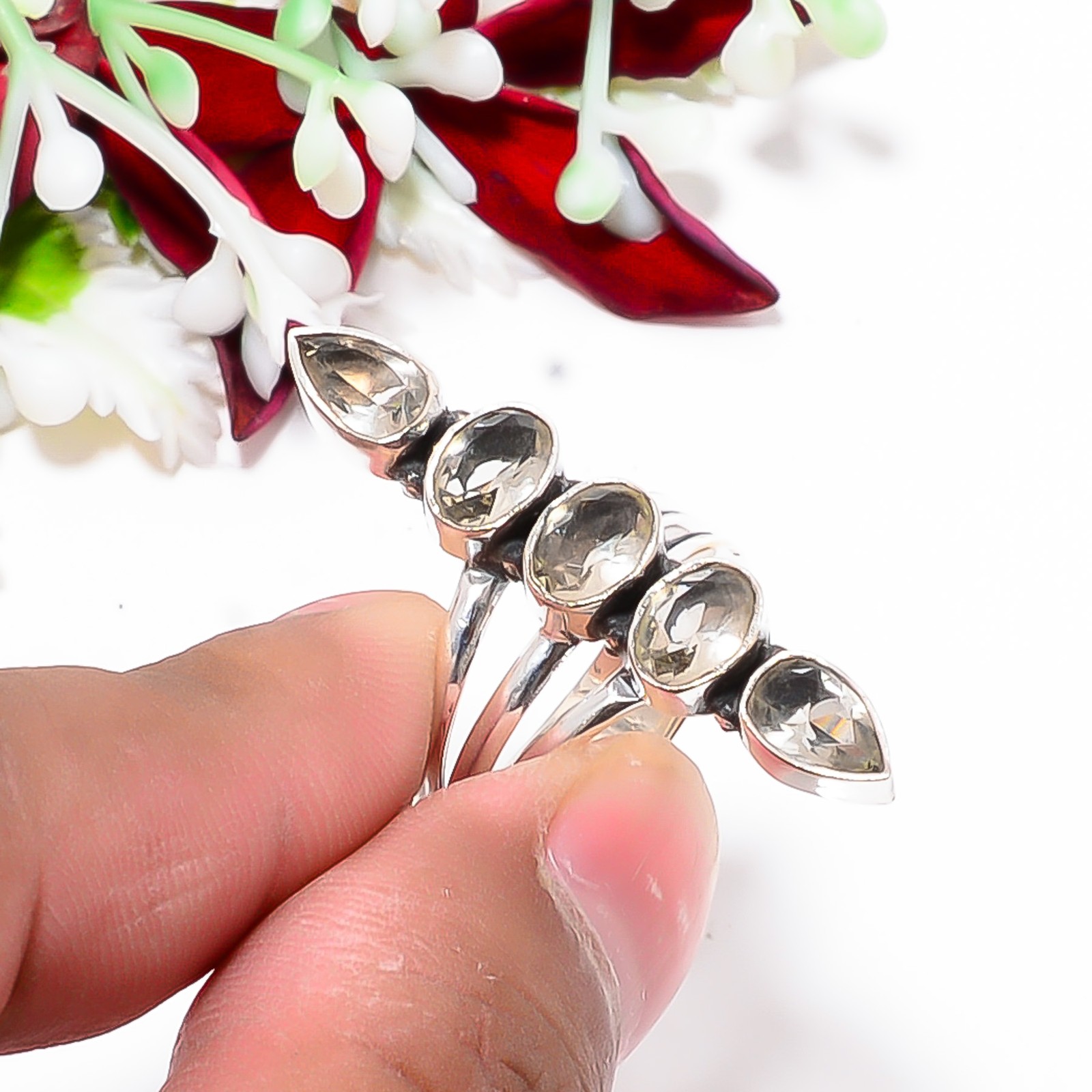 White Topaz Artisan 925 Sterling Silver Ring S.7.5 R12299