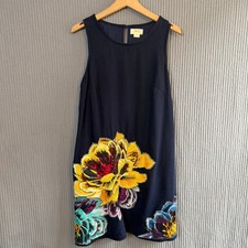 Maeve Anthropologie Posie Shift Dress Casual Large Navy Embroidered Boho