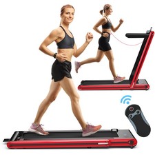 2-in-1 Folding Treadmill 2.25HP Jogging Machine Dual LED Display Red