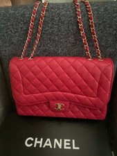 Chanel Jumbo Classic Flap Bag, Gold, Red Lambskin, New, RARE BAG