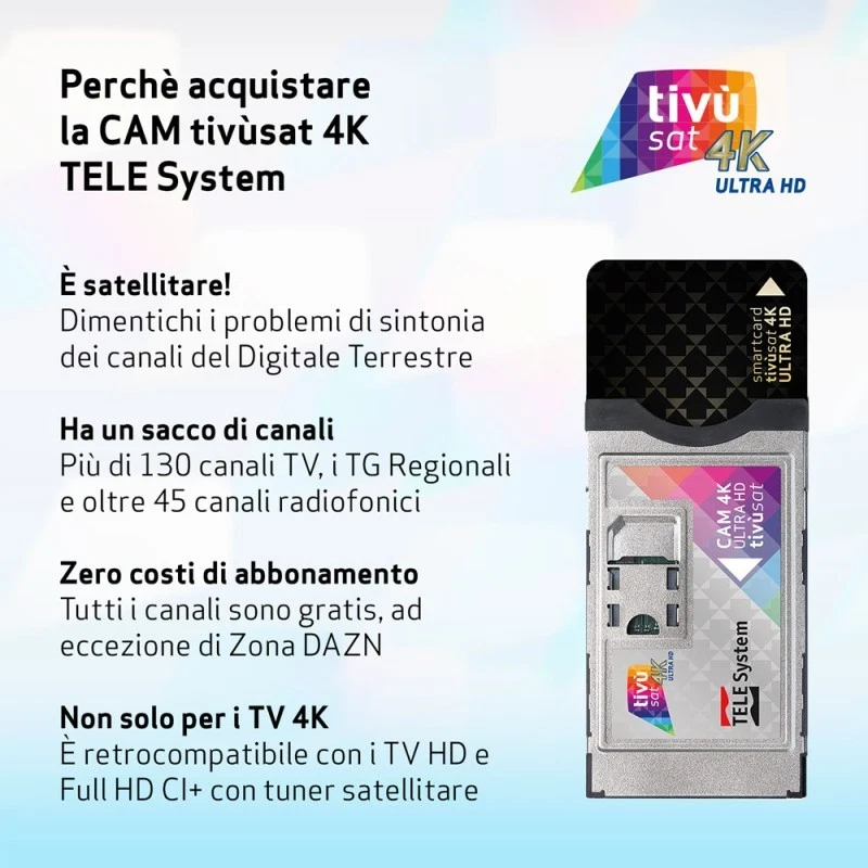 Modulo CAM Tivùsat 4K Ultra HD Tele System con Tessera TV SAT Satellite, fotografia 3 di 12