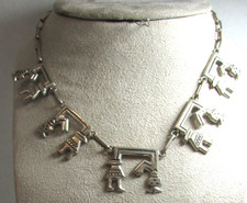 Vintage HOPI Unmarked Sterling Silver Kachina Squash Blossom Necklace 17"