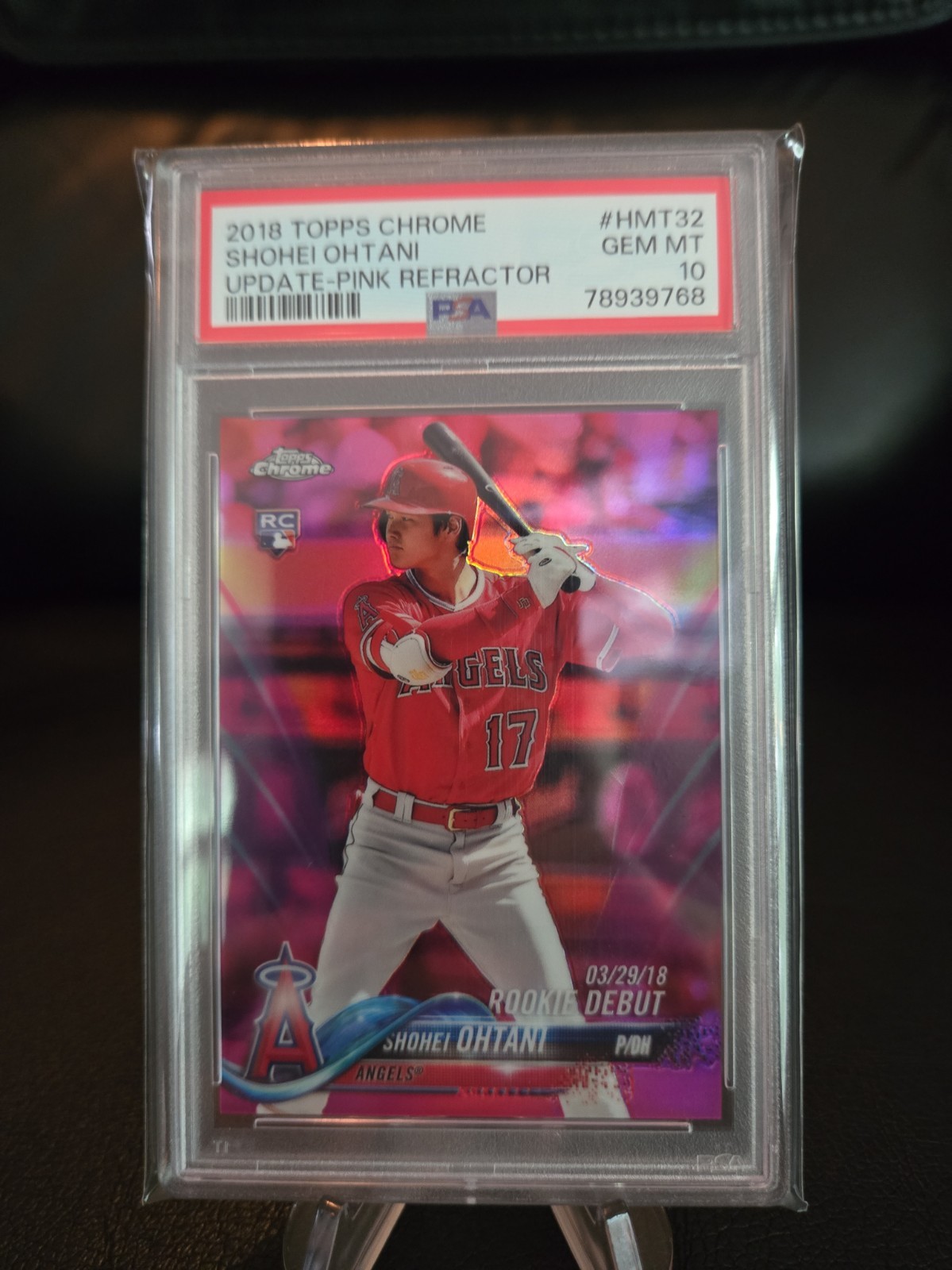 2018 Topps Chrome Rookie Shohei Ohtani RC HMT32 Pink Refractor PSA 10