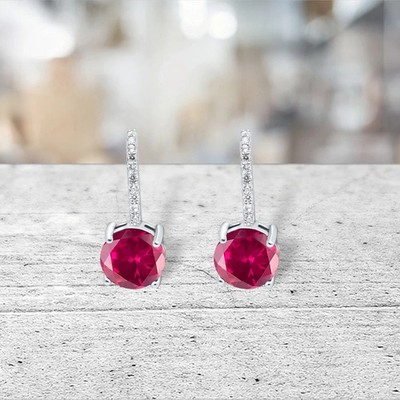 Stunning Lab Created Ruby Dangle Lever back Earrings in Solid Sterling Silver