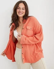 Aerie LumberJane Waffle Shirt in Saturn Peach Oversized Button Up Shacket XS
