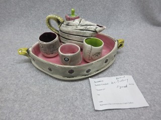 ABSTRACT ART POTTERY 3" TEASET Perfect Condition BARBARA CAMPBELL DETAILED