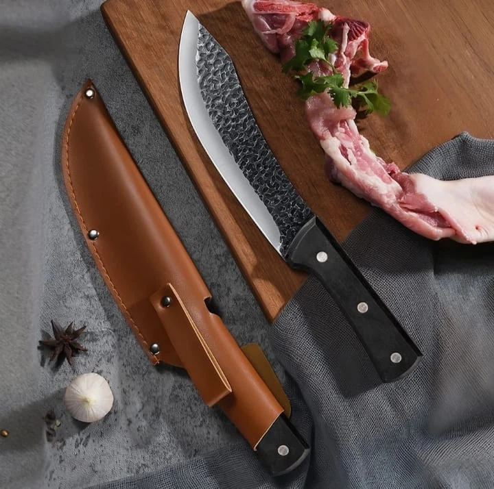 Hand Forged Chef Knife 8” High Carbon Steel Full Tang Kitchen Knife + Sheath