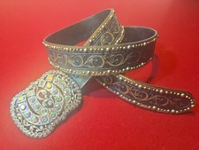 Tony Lama Tooled Leather Brown Western Belt With Buckle Womens Sz 34 USA NICE