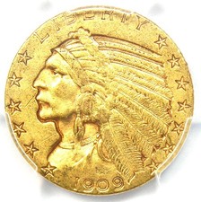 1909-S Indian Gold Half Eagle $5 Coin - PCGS AU58 - Rare Date - $2,250 Value