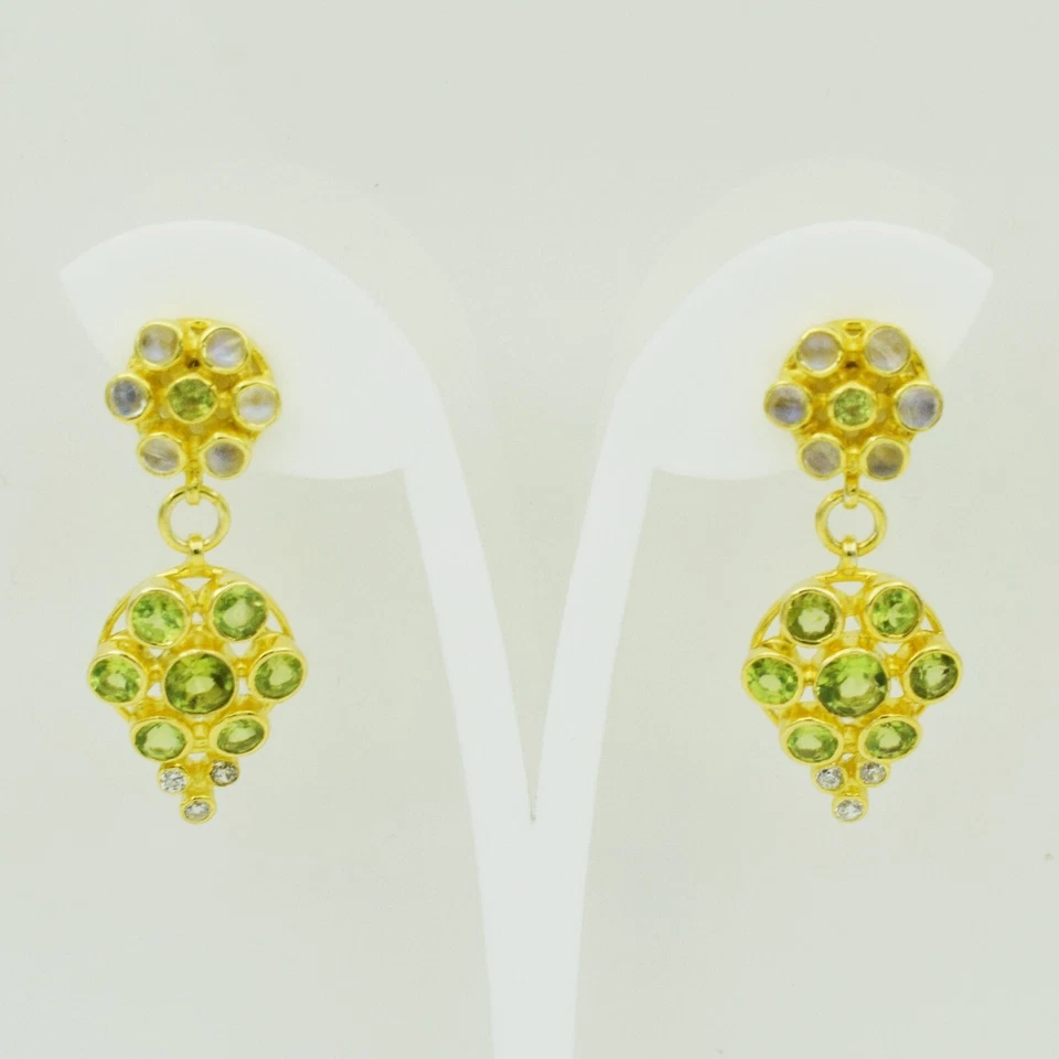 Orecchini pendenti con pietre di luna placcate in argento sterling con... - Immagine 2 di 4