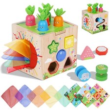 KMTJT Wooden Activity Cube - Montessori Toys for 1 2 3 Year Old Toddlers  Ba...