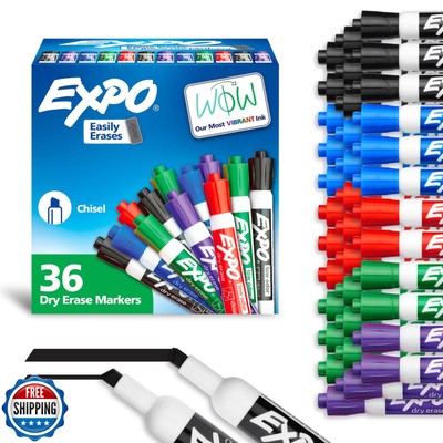 EXPO Low Odor Dry Erase Markers Chisel Tip Assorted Colors Pack of 36 - Ideal