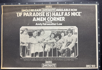 AMEN CORNER - IF PARADISE IS HALF AS  | 1976 ORIGINAL MUSIC PAPER CLIPPING 12X8''