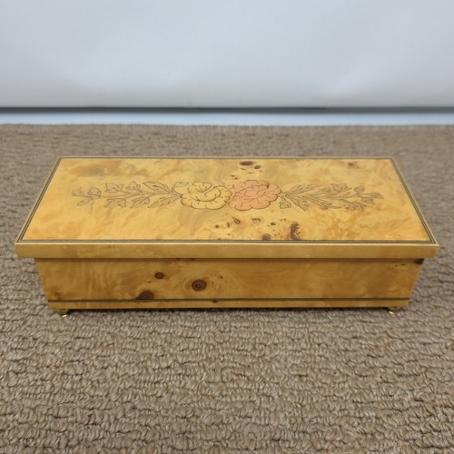 Beautiful Italian Burl Wood Floral Inlay Plays " Try To Remember "