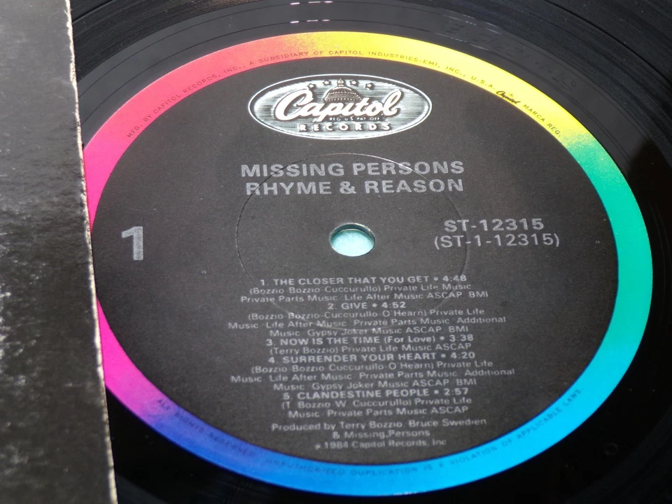 Missing Persons, Rhyme & Reason Vinyl Record . VG to VG+ Foto 2 de 4
