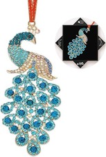 Peacock Christmas Ornaments - Metal Peacock with Rhinestones Ornaments for Hangi