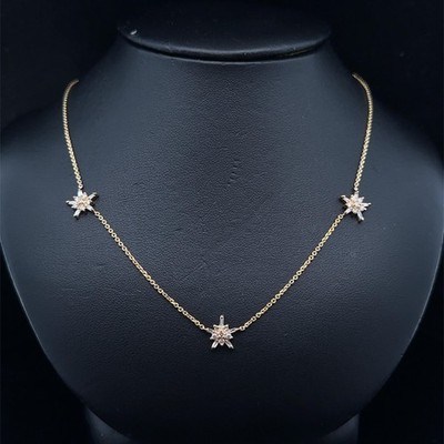 14k Gelbgold 0,35ctw Diamant Cluster Stern Schneeflocke Station Halskette
