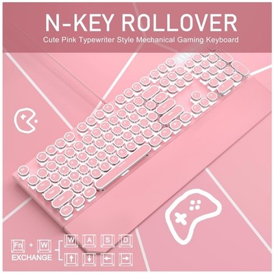 Mechanical Gaming Keyboard with White Backlit, Round Keys