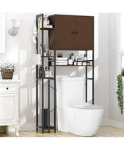 Brown Over The Toilet Storage Cabinet with 4-Tier Side Adjustable Storage