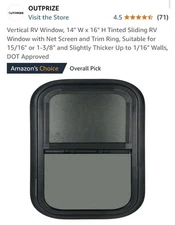 Outprize RV Replacement Window 14" W x 16" H Vertical Slide w Screen & Trim Ring