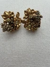 Miriam Haskell Gold Tone/Floral Design/rhinestone Clip On Earrings