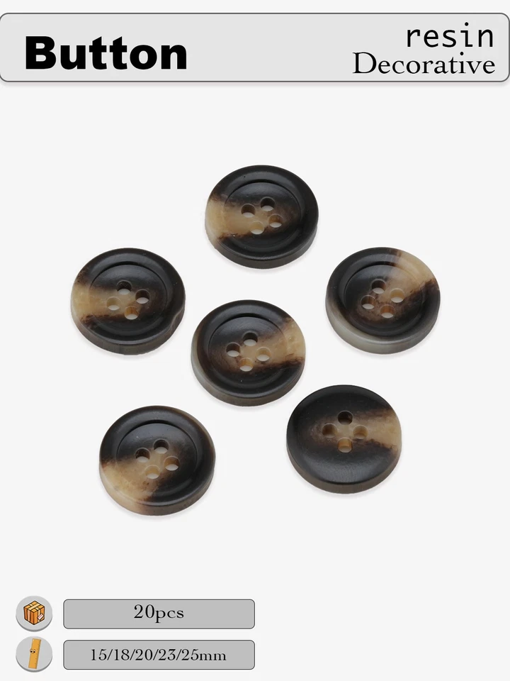 20Pcs Brown Gradient Resin Buttons, 4-Hole Round, Glossy Finish DIY 15-25mm - Image 4 of 4