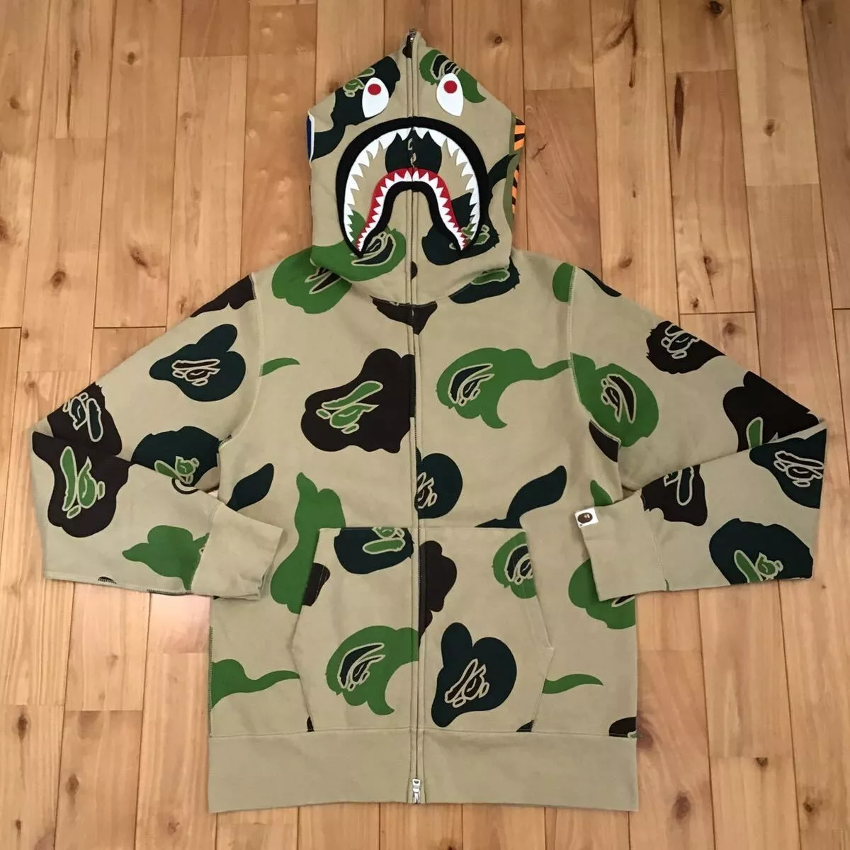 BAPE 1st Camo Shark Shoulder Full Zip Hoodie Green
