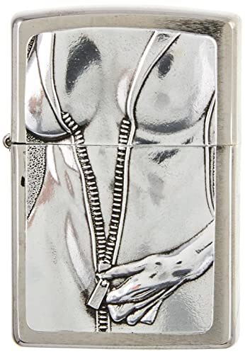 Zippo Lighter Zipper Girl Emblem Brushed Chrome Windproof Flame Refillable - Picture 3 of 5