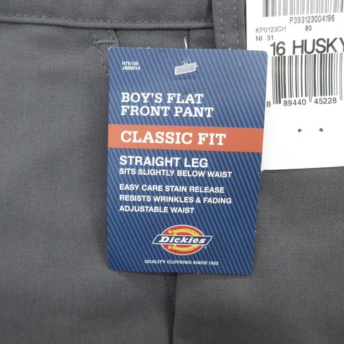 Dickies Boys Flat Front Pants 16 Husky Charcoal Gray Classic Fit Straight LegNew - Picture 3 of 11