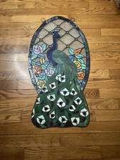 Incredible Tiffany Style Peacock Hanging Stained Glass Vibrant Suncatcher