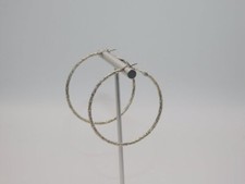 B239-VINTAGE PIERCED EARRINGS LARGE HOOP SILVER TONE 2" WIDE