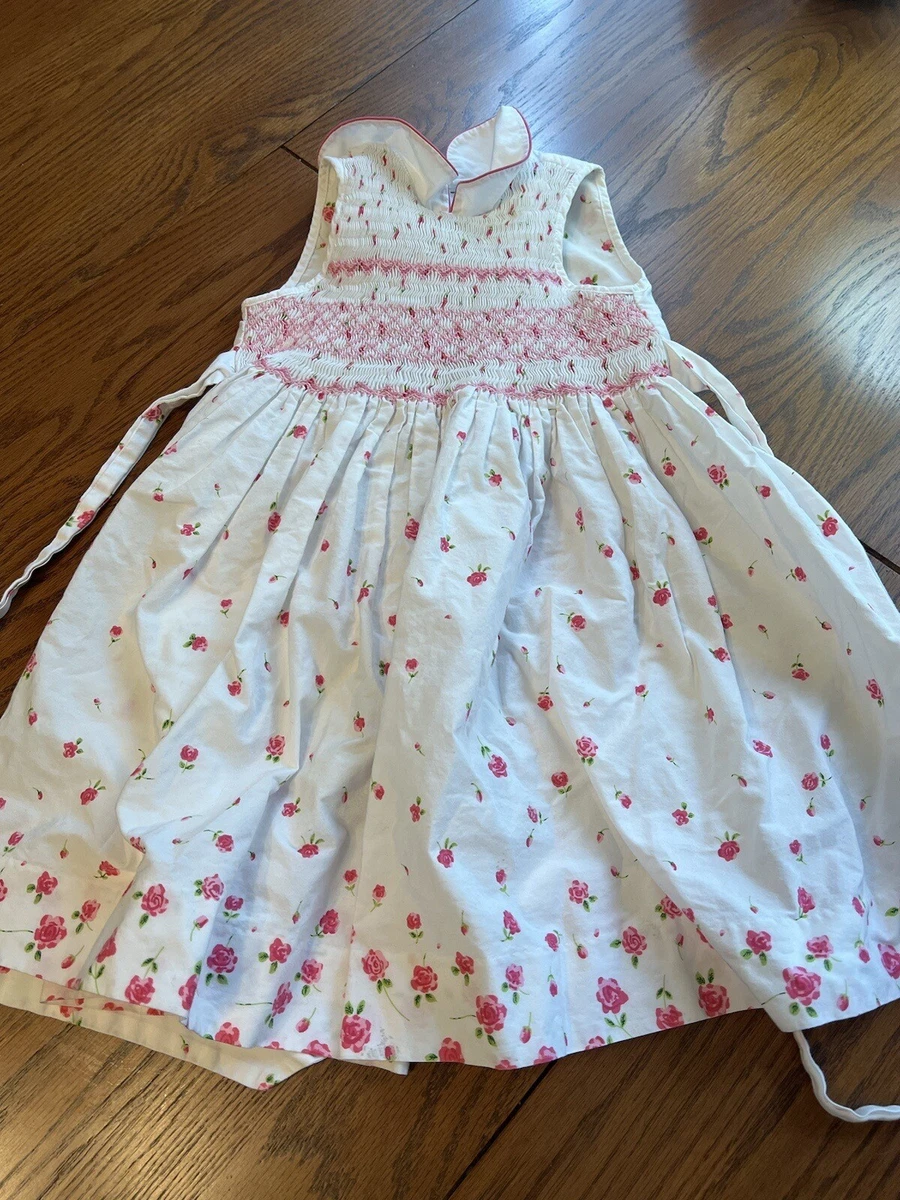 vtg copper key girls 5 smocked flower dress