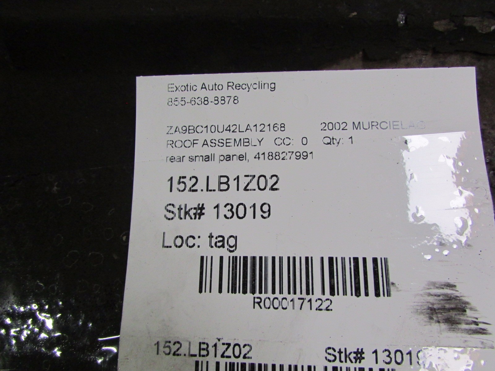 Lamborghini Murcielago, Rear Engine Lid, Forward Panel, P/N 418827991