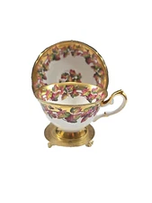 Vintage Royal Chelsea Tea Cup & Saucer Made in England Autumn Leaves Gold Trim