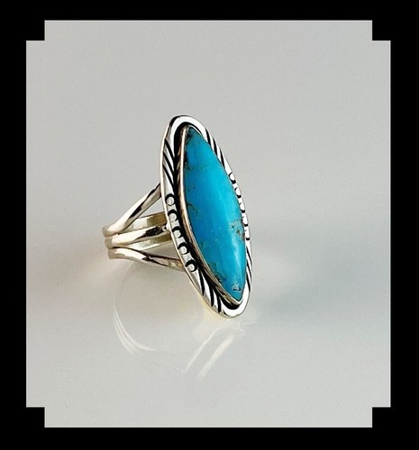 Handcrafted Sterling and Kingman Turquoise Ring Size 7 3/4 - Picture 2 of 6