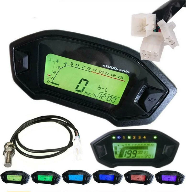 7 Colors Backlight Motorcycle LCD Digital Speedometer Odometer Tachometer Gauge - Image 2 of 4