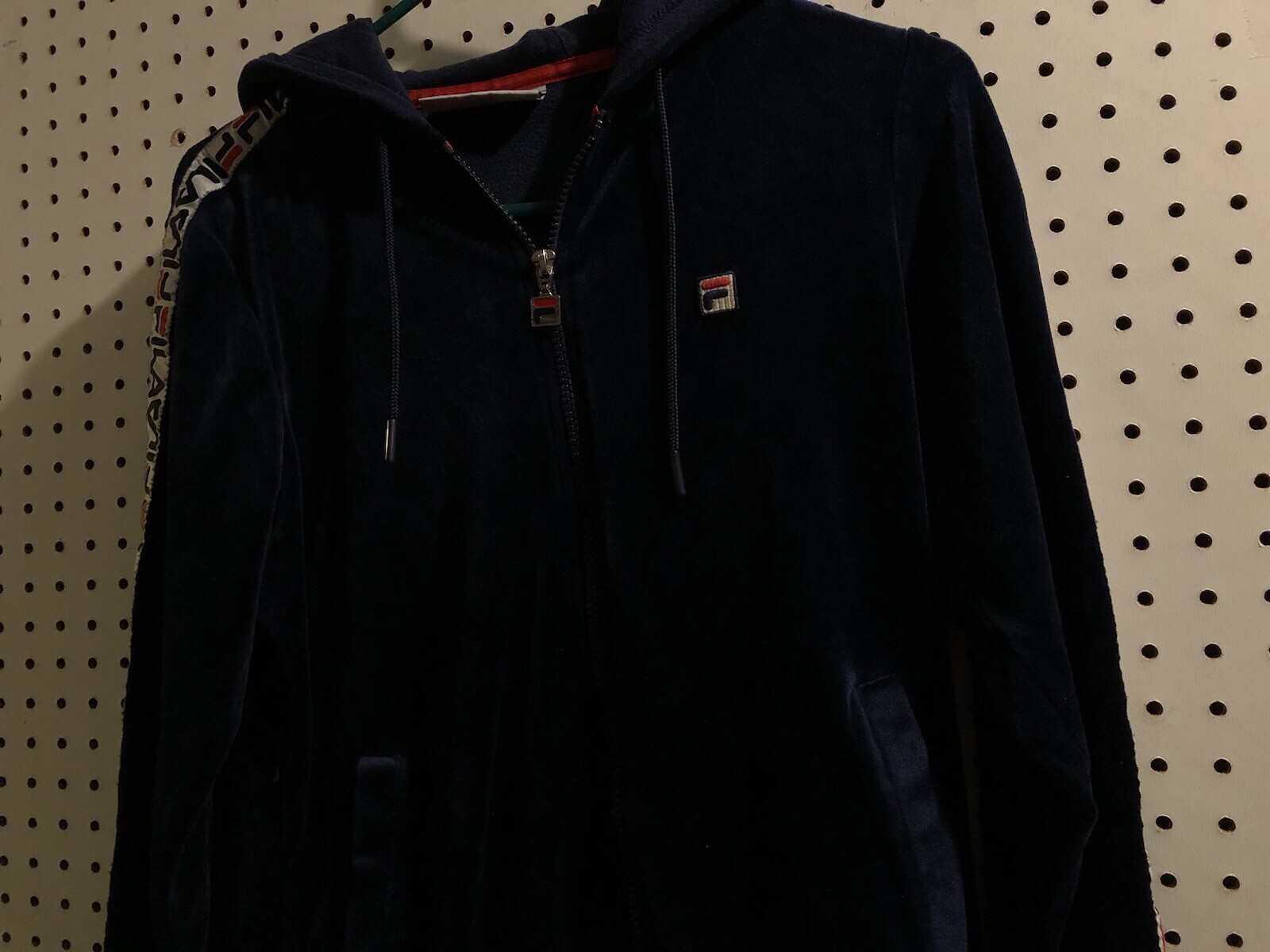 Giacca con cappuccio da donna taglia small S FILA MaryBeth velluto blu cappuccio a righe