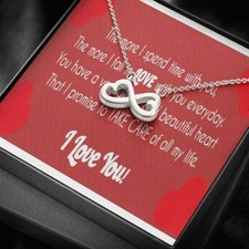 14K White Gold Finish Heart Shape Infinity Symbol Necklace