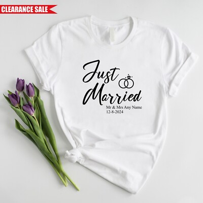 Mr & Mrs Just Married T-Shirt personalisiert Geschenk für Frau Ehemann passende T-Tops