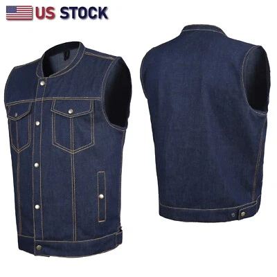 HL21687 Men's Denim Vest in Blue with Contrast Stitching - 100% Cotton Classic - Image 1 of 4